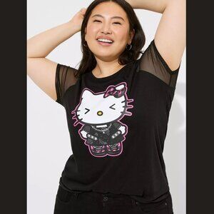 Torrid Hello Kitty Black Classic Fit Cotton Mesh Sleeve Tee Size 4/4X NWT